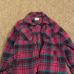 Ashley By 26 International Pink and Blue Plaid Utility Jacket